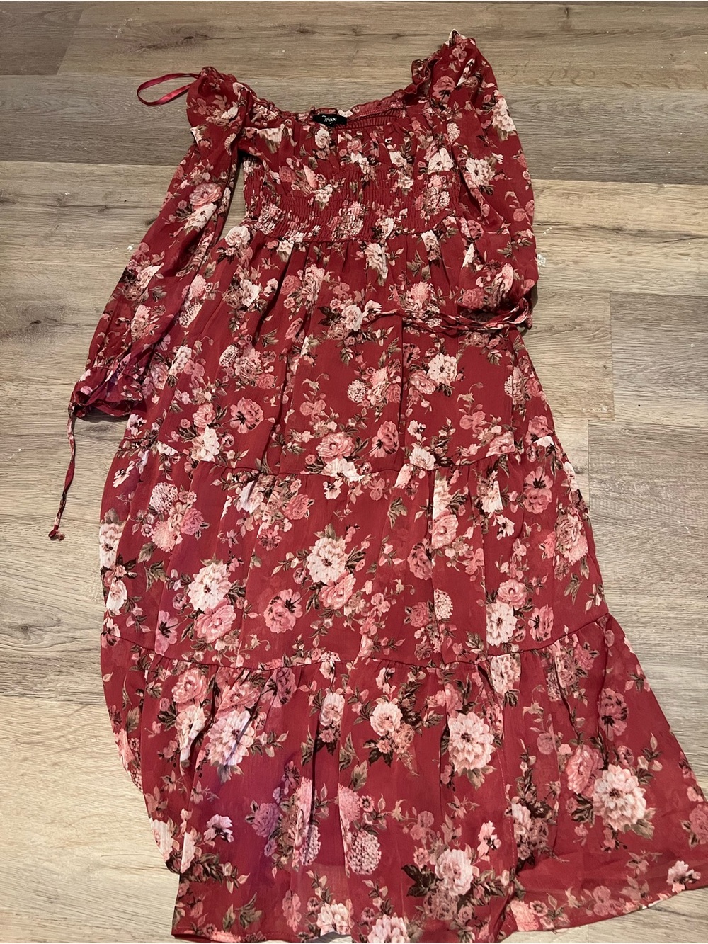 Trixxi Rose Pink Floral Maxi Dress with Smocked Bodice